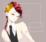  androgynous asymmetrical_hair blonde_hair character_name colored_eyelashes crystal_hair gem_uniform_(houseki_no_kuni) houseki_no_kuni labcoat looking_at_viewer multicolored_hair necktie red_hair rutile_(houseki_no_kuni) short_hair smile solo two-tone_hair upper_body yellow_eyes 