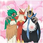  big_breasts blaziken blush breasts decidueye empoleon female joe123123123 looking_at_viewer nintendo nipples pok&eacute;mon pok&eacute;mon_(species) small_breasts video_games 