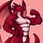  5_fingers amagi_brilliant_park anthro dragon hi_res horn male muscular muscular_male nude red_body rubrum smile smirk solo waddledox wings 
