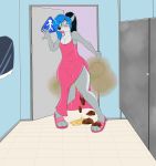  anthro bathroom biped blush canid canine clothing dress feces female fur hair mammal maridiamarius peeing pooping scat solo standing urine urine_pool watersports 