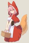  basket blush bow brown_eyes cape cosplay drawfag fate/extra fate/grand_order fate_(series) fox_tail hair_between_eyes little_red_riding_hood little_red_riding_hood_(grimm) little_red_riding_hood_(grimm)_(cosplay) pink_hair smile tail tamamo_(fate)_(all) tamamo_no_mae_(fate) 