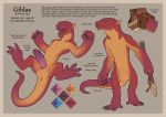  2018 animal_genitalia anus balls belt blue_eyes claws clothed clothing english_text erection flaccid hi_res kobold male model_sheet open_mouth pants paws penis red_scales scales sheath simple_background snowskau solo staff teeth text tongue yellow_scales 