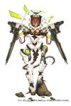  android cable damaged dark_skin dirty dmm full_body green_eyes gun looking_at_viewer mechanical_halo official_art red_hair smile solo standing_on_object tail weapon white_background yuba_no_shirushi zenmaibook 