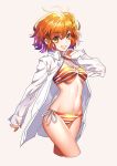  bikini brilliant_summer commentary_request fate/grand_order fate_(series) fujimaru_ritsuka_(female) highres open_clothes open_shirt orange_eyes orange_hair short_hair solo striped striped_bikini swimsuit tenobe 