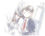  1girl black_eyes black_hair head_on_shoulder highres komi-san_wa_komyushou_desu komi_shouko long_hair mitsugu school_uniform sleeping sleeping_on_person smile source_request tadano_hitohito white_background 