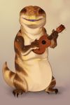  anthro blue_tongued_skink claws doxolove invalid_tag lizard looking_at_viewer male playing_music red_eyes reptile scales scalie skink slightly_chubby solo ukulele 