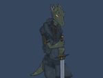  armor green_scales horn keebles kobold male melee_weapon scales scalie slit_pupils sword weapon 