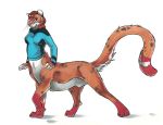  2011 animal_genitalia brown_hair chakat chakona_space clothing dickgirl feline fully_sheathed hair hotfoot_(star_phoenix) intersex mammal pink_nose sheath simple_background solo taur uniform unknown_artist whiskers white_background 