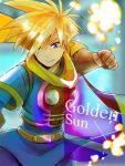  blonde_hair blue_eyes cape gloves golden_sun konpei looking_at_viewer male_focus punching robin_(golden_sun) scarf short_hair simple_background smile solo super_smash_bros. super_smash_bros._ultimate 