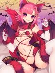  animal_ears bandaid_hair_ornament bat bat_wings breasts clenched_teeth cosplay dangerous_beast eyebrows_visible_through_hair fate/grand_order fate_(series) fur_trim gloves hair_ornament halloween halloween_costume heart heart-shaped_pupils highres looking_at_viewer marota mary_(marota) mash_kyrielight mash_kyrielight_(cosplay) nail_polish navel original pink_hair pointy_ears red_eyes red_nails short_hair small_breasts smile solo symbol-shaped_pupils tail teeth thighhighs twitter_username white_gloves white_legwear wings wolf_ears wolf_tail 