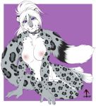  2018 anthro areola breasts collar digital_media_(artwork) feline female fur hair inkrend katja leopard mammal nipples purple_eyes snow_leopard solo spots spotted_fur white_hair 