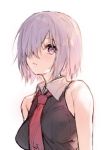  black_shirt breasts fate/grand_order fate_(series) hair_over_one_eye large_breasts looking_at_viewer lowres mash_kyrielight necktie parted_lips pf purple_eyes red_neckwear shirt short_hair silver_hair simple_background sketch sleeveless sleeveless_shirt solo upper_body white_background 