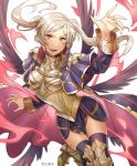  absurdres armor artist_name black_wings commentary female_my_unit_(fire_emblem:_kakusei) fingernails fire_emblem fire_emblem:_kakusei gimurei highres long_sleeves my_unit_(fire_emblem:_kakusei) open_mouth red_eyes sharp_fingernails simple_background solo tecchen thighhighs twintails white_background white_hair wings zettai_ryouiki 