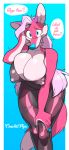  2018 anthro areola beauty_mark big_areola big_breasts big_nipples blue_eyes blue_nose breasts camel_toe canine cleavage cleavage_overflow clothed clothing countershading crackiepipe denisse dialogue dipstick_tail english_text erect_nipples female fox fur grey_background hair hi_res huge_breasts leaning leaning_forward long_hair mammal multicolored_fur multicolored_tail nipple_bulge nipples pink_hair rubber simple_background skinsuit solo speech_bubble talking_to_viewer text tight_clothing transclucent translucent transparent_clothing 