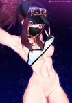  abs akali armpits baseball_cap blue_eyes bottomless breasts crop_top face_mask fingerless_gloves flashing gloves hat headset k/da_(league_of_legends) k/da_akali league_of_legends lifted_by_self looking_at_viewer mask midriff navel nipples no_pants one_breast_out outstretched_arm patreon_username ponytail purple_hair pussy reaching_out self_shot small_breasts solo stomach tofuubear toned 