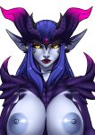  2018 big_breasts black_sclera blue_hair blue_nipples breasts bust_portrait crown demon digimon female furball hair horn humanoid mammal mole natural_armor nipples pointy_ears portrait succubamon succubus 