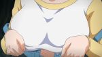  1girl animated animated_gif areolae bounce bouncing_breasts breasts large_breasts makino_akira nipples no_bra oni_chichi poro solo undressing 