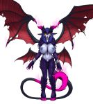  2018 armor armwear black_sclera blue_hair bracers breasts chain clothing crown demon digimon energy female furball hair hooves horn humanoid long_tail natural_armor succubamon succubus wings 