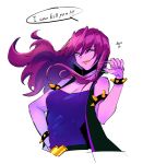  amiriari blush bracelet breasts deltarune english hair_over_eyes highres humanization jewelry long_hair looking_at_viewer pink_scarf scarf simple_background smile solo susie_(deltarune) white_background 