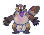  2018 anthro balls belly big_balls canine huge_balls humanoid_hands hyper hyper_balls male mammal moobs navel nipples overweight overweight_male penis simple_background solo tanuki toynuke white_background 