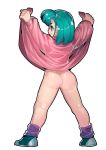  absurdres aqua_eyes aqua_hair ass bulma child dragon_ball dragon_ball_(classic) dress dress_lift fengmo from_behind full_body highres long_sleeves pink_dress shoes side_ponytail simple_background smile solo white_background 
