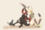  2girls black_hair blonde_hair blue_eyes crow_(gravity_daze) detached_sleeves dusty_(gravity_daze) gravity_daze gravity_daze_2 hair_over_one_eye kitten_(gravity_daze) multicolored_hair multiple_girls red_hair two-tone_hair xii_(gravity_daze) 