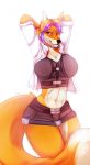  2018 anthro breasts canine clothed clothing digital_media_(artwork) female fox fur kristiana_puff mammal orange_fur simple_background smile solo standing white_background 