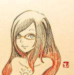  1girl bare_shoulders black_hair blue_eyes crow_(gravity_daze) glasses gravity_daze gravity_daze_2 long_hair multicolored_hair red_hair two-tone_hair 