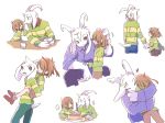  2018 age_difference ambiguous_gender anthro asriel_dreemurr boss_monster brother caprine clothed clothing deltarune digital_media_(artwork) fur hair horn human kris_(deltarune) larger_male long_ears male mammal older_male sibling simple_background size_difference smaller_ambiguous smile undertale video_games white_fur young younger_ambiguous yrk4_(artist) 