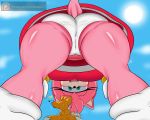  2018 amy_rose anthro big_breasts breasts clothed clothing conditional_dnp digitaldomain123 female hi_res macro male male/female miles_prower size_difference smaller_male sonic_(series) upskirt 