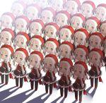  :d beret black_legwear blush brown_dress chibi clone collared_shirt dress forehead girls_frontline grey_eyes hair_strand hat long_hair mp5_(girls_frontline) multiple_girls necktie open_mouth pantyhose red_footwear red_hat red_neckwear saru shadow shirt shoes sidelocks smile standing white_background white_hair white_shirt wrist_cuffs 