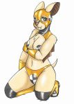  2018 anthro bat big_ears boots breasts clothing crash_test_dummy dcheese female footwear fur gloves half-closed_eyes knee_pads kneeling legwear mammal mask navel pasties short_tail simple_background solo sudo tan_fur thong tight_clothing traditional_media_(artwork) white_background wings wrestler 