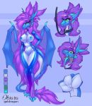  2018 anthro areola blue_areola blue_nipples breasts collar digital_media_(artwork) dragon female green_eyes hair leash living_latex looking_at_viewer membranous_wings nipples nude oksara open_mouth purple_hair pussy rubber scalie shiny smile solo standing tongue tongue_out translucent western_dragon wings 