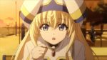  1girl animated animated_gif blonde_hair blue_eyes blush food goblin_slayer! hat ice_cream open_mouth priestess_(goblin_slayer!) solo sparkling_eyes spoon 