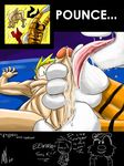  calvin calvin_and_hobbes clothing comic crossgender dialog english_text erection feline female hair hobbes human interspecies male mammal monkeyxflash oral oral_sex penis plain_background rule_63 sex straight text tiger tongue 