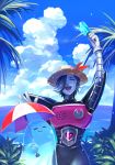  1other arm_up artist_name beach closed_eyes cloud cousins day facing_viewer food ghost gloves hat heart maa_tc mettaton mettaton_ex multiple_others napstablook ocean open_mouth outdoors palm_tree popsicle robot sparkle straw_hat sun_hat tree umbrella undertale white_gloves 