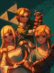  2boys accordion bellhenge blonde_hair harp instrument link long_hair multiple_boys ocarina pointy_ears princess_zelda the_legend_of_zelda the_legend_of_zelda:_breath_of_the_wild the_legend_of_zelda:_ocarina_of_time the_legend_of_zelda:_skyward_sword triforce tunic 