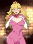  1girl breasts dress erect_nipples erect_nipples_under_clothes female mario_(series) mizuryuu_kei naughty_face nintendo nipples princess_peach smell smile solo 