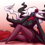  &lt;3 2018 areola big_breasts black_skin breasts clothed clothing darkrai darkria digital_media_(artwork) fan_character female flower hair half-closed_eyes humanoid latiar legendary_pok&eacute;mon legwear long_hair looking_at_viewer nintendo nipples not_furry partially_clothed pillow plant pok&eacute;mon pok&eacute;mon_(species) pok&eacute;morph pussy red_eyes red_lips red_skin rose sheer_clothing simple_background sitting solo stockings topless translucent transparent_clothing underwear video_games white_hair 