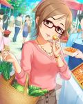  apple black_hair bracelet brown_hair carrot faceless faceless_female food fruit glasses green_eyes hat idolmaster idolmaster_cinderella_girls jewelry necklace official_art red-framed_eyewear short_hair solo tree 