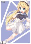 artist_logo beret blonde_hair blue_eyes blue_sailor_collar commentary_request dress full_body gloves hat highres jervis_(kantai_collection) kantai_collection long_hair looking_at_viewer mary_janes open_mouth pepatiku sailor_collar sailor_dress sailor_hat shoes short_sleeves smile socks solo white_dress white_gloves white_hat 