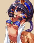  1girl a-tuy breasts centauroid dark_skin egyptian fang female futaba_channel gold headband jewelry monster_girl navel nijiura_maids open_mouth snake_tail solo tail underboob 
