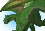  2016 animal_genitalia balls butt disney dragon elliot_(pete&#039;s_dragon) feral fully_sheathed fur furred_dragon hair hi_res long_neck looking_at_viewer looking_back low-angle_view male membranous_wings narse nude perineum pete&#039;s_dragon pete&#039;s_dragon_(2016) presenting presenting_hindquarters quadruped raised_tail rear_view sheath solo spread_legs spread_wings spreading wings 