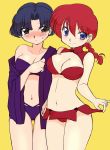  blue_hair blush braid breasts cameltoe cleavage commentary_request genderswap genderswap_(mtf) highres large_breasts looking_at_viewer medium_hair multiple_girls ranma-chan ranma_1/2 red_hair saotome_ranma single_braid smile swimsuit tendou_akane toragura 