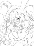  artist_name bare_shoulders blush breasts commentary covered_nipples elbow_gloves english_commentary eyebrows_visible_through_hair gloves greyscale hair_over_one_eye hand_on_own_face highres kraken_(monster_girl_encyclopedia) large_breasts long_hair looking_at_viewer monochrome monster_girl monster_girl_encyclopedia mr-poritan parted_lips petting pov pov_hands scylla smile solo_focus suction_cups tentacles 