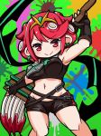  bike_shorts breasts chibi headpiece homura_(xenoblade_2) large_breasts looking_at_viewer ma2acworks octarian octoling pointy_ears red_eyes red_hair short_hair simple_background solo splatoon_(series) splatoon_2 splatoon_2:_octo_expansion squidbeak_splatoon takozonesu tentacle_hair tiara xenoblade_(series) xenoblade_2 