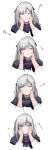  ak-12_(girls_frontline) anger_vein angry artist_request cheek_pinching closed_eyes commentary_request girls_frontline glowing glowing_eyes highres holding_another's_head open_eyes pinching purple_eyes silver_hair touching 