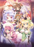  absurdres agarest_senki_(series) agarest_senki_mariage animal_ears armor blade_(galaxist) blonde_hair blue_eyes blush breasts brown_hair cat_ears facial_mark farsia_(agarest_senki) flower gloves green_eyes hair_ornament hat highres huge_filesize jiolet kunka large_breasts lavender_hair long_hair multiple_girls official_art open_mouth paninya_(agarest_senki) piadina pink_hair ponytail red_eyes saika_(agarest_senki) short_hair skirt staff sword twintails weapon 