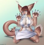  anthro big_breasts bourbon._(artist) breasts clothed clothing dress feline female hybrid kneeling looking_at_viewer mammal solo tongue tongue_out voluptuous wide_hips 