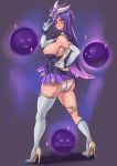  1girl alternate_costume alternate_hair_color alternate_hairstyle ass boots breasts elbow_gloves energy_ball familiar forehead_protector gloves high_heel_boots high_heels league_of_legends long_hair magical_girl purple_eyes purple_hair skirt solo star star_guardian_syndra syndra thigh_boots thighhighs 